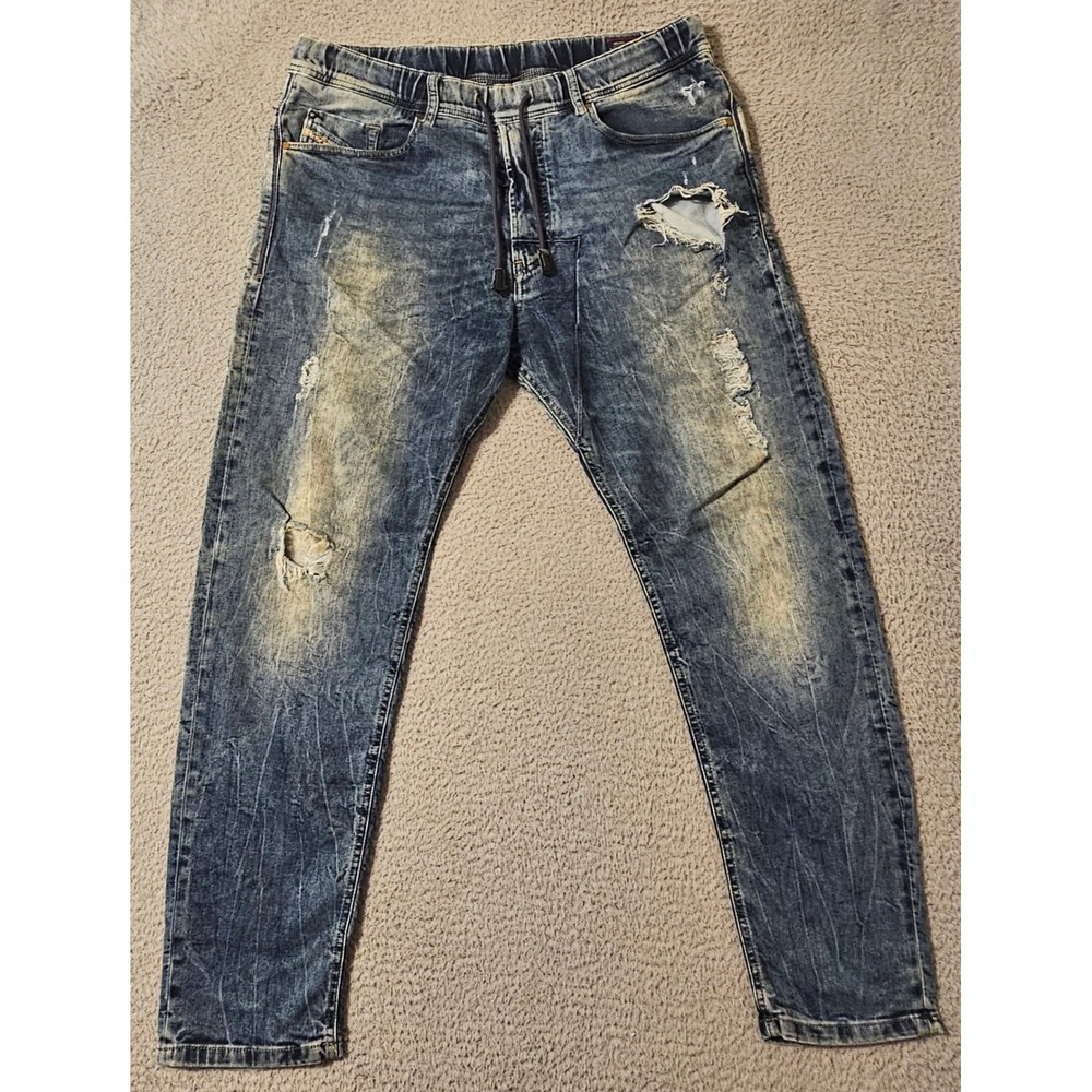 Diesel Narrot Jogg Jeans Mens 32 Blue Distressed Denim Sweatpants Tapered Hybrid